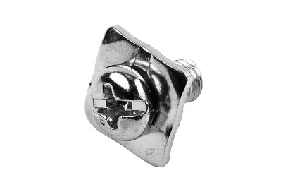 [E] น็อตยึดสายไฟ สแตนเลสชุบนิกเกิ้ล M5x10 mm พร้อมแหวนทรงสี่เหลี่ยม ขนาด 12x12 mm